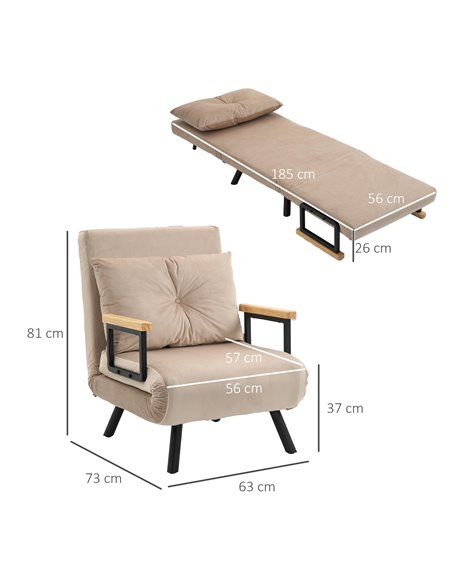 HOMCOM 4-in-1 Velvet-Feel Single Chair Bed, with Pillow - Beige 839-834V70BG - pic 111340 | FastDaddyshop