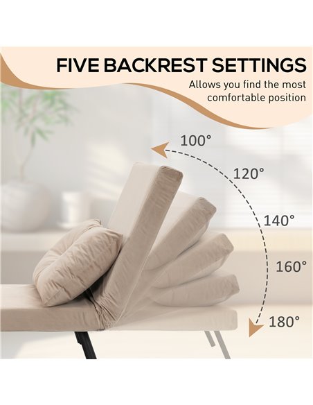 HOMCOM 4-in-1 Velvet-Feel Single Chair Bed, with Pillow - Beige 839-834V70BG - pic 111342 | FastDaddyshop