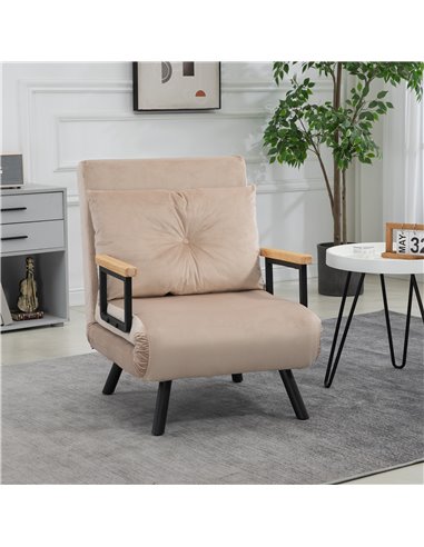 HOMCOM 4-in-1 Velvet-Feel Single Chair Bed, with Pillow - Beige 839-834V70BG
