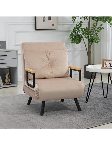 HOMCOM 4-in-1 Velvet-Feel Single Chair Bed, with Pillow - Beige 839-834V70BG - pic 111344 | FastDaddyshop