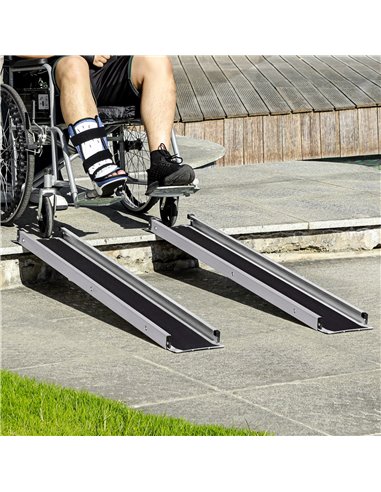 HOMCOM Set of Two 244cm Three-Level Aluminium Wheelchair Ramps 713-169V02BK