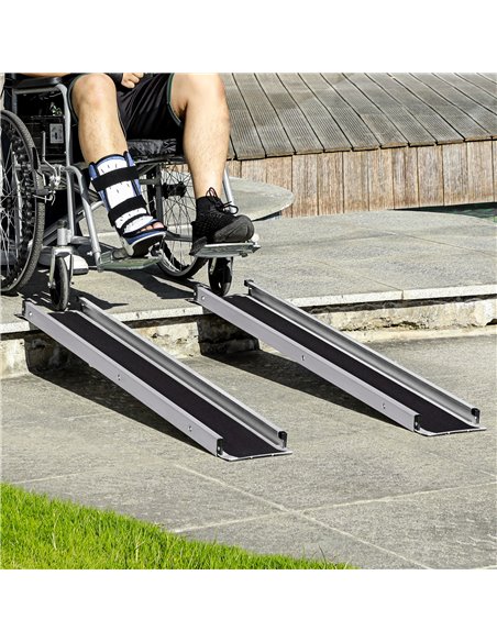 HOMCOM Set of Two 244cm Three-Level Aluminium Wheelchair Ramps 713-169V02BK - pic 111363 | FastDaddyshop