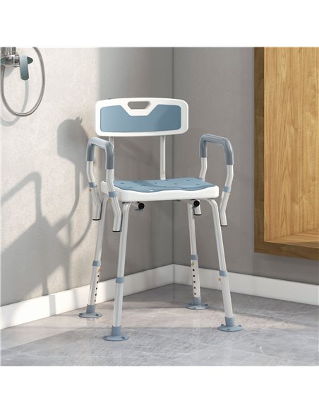HOMCOM EVA Padded Shower Chair for the Elderly and Disabled, Height Adjustable Shower Stool with Back and Arms, 4 Suction Foot P - pic 111366 | FastDaddyshop