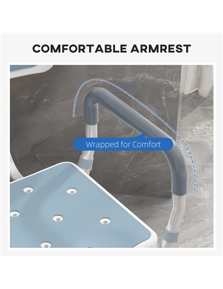 HOMCOM EVA Padded Shower Chair for the Elderly and Disabled, Height Adjustable Shower Stool with Back and Arms, 4 Suction Foot P - pic 111369 | FastDaddyshop