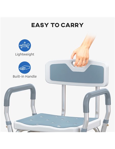 HOMCOM EVA Padded Shower Chair for the Elderly and Disabled, Height Adjustable Shower Stool with Back and Arms, 4 Suction Foot P - pic 111372 | FastDaddyshop