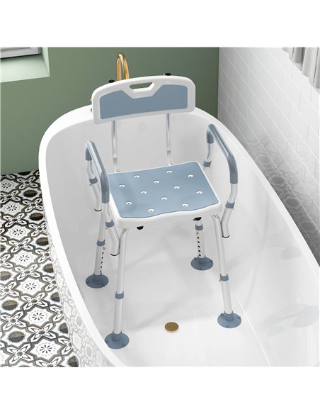 HOMCOM EVA Padded Shower Chair for the Elderly and Disabled, Height Adjustable Shower Stool with Back and Arms, 4 Suction Foot P - pic 111373 | FastDaddyshop