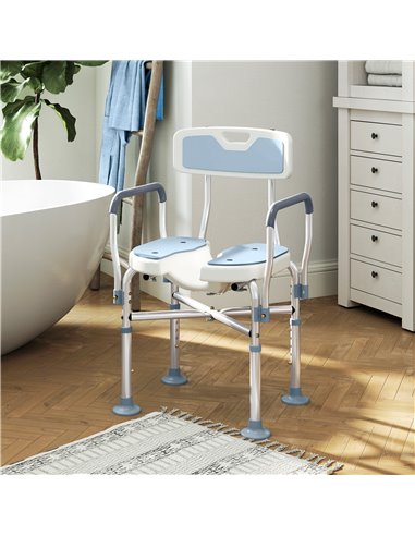 HOMCOM Aluminium Shower Chair, with Padded Seat - Light Blue 712-064V00LB