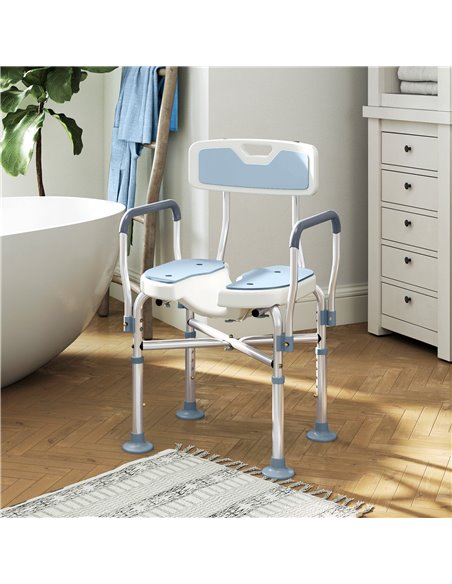HOMCOM Aluminium Shower Chair, with Padded Seat - Light Blue 712-064V00LB - pic 111375 | FastDaddyshop