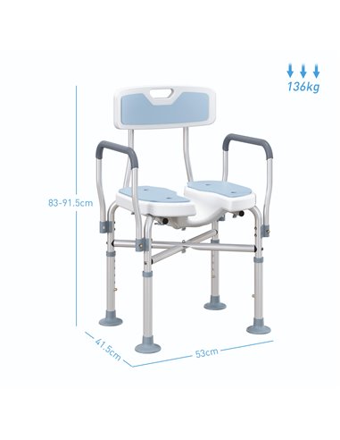 HOMCOM Aluminium Shower Chair, with Padded Seat - Light Blue 712-064V00LB