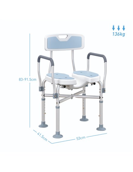 HOMCOM Aluminium Shower Chair, with Padded Seat - Light Blue 712-064V00LB - pic 111376 | FastDaddyshop
