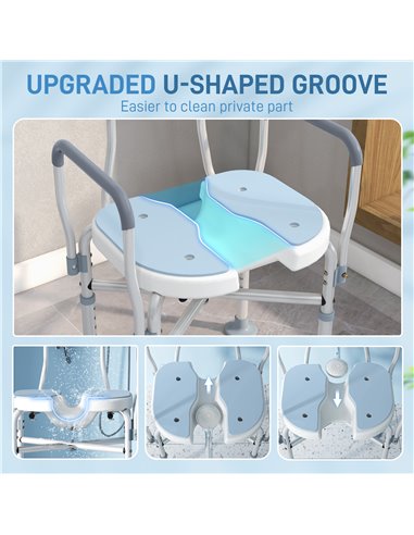 HOMCOM Aluminium Shower Chair, with Padded Seat - Light Blue 712-064V00LB