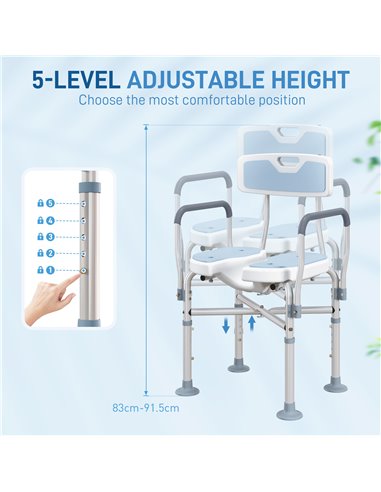 HOMCOM Aluminium Shower Chair, with Padded Seat - Light Blue 712-064V00LB