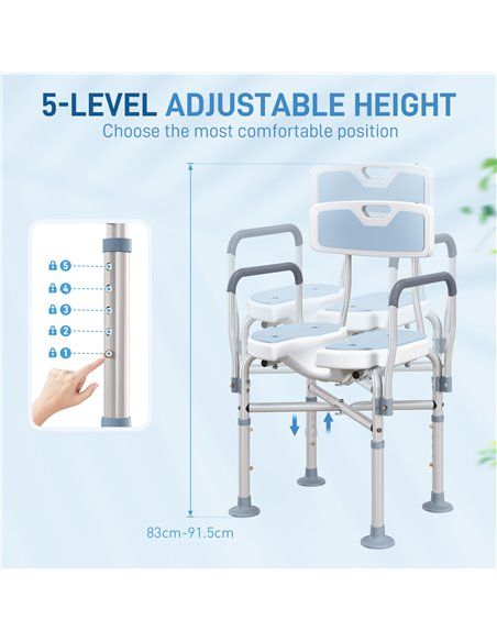 HOMCOM Aluminium Shower Chair, with Padded Seat - Light Blue 712-064V00LB - pic 111378 | FastDaddyshop