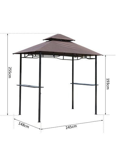 Outsunny 8 ft New Double-Tier BBQ Gazebo Grill Canopy Barbecue Tent Shelter Patio Deck Cover - Coffee