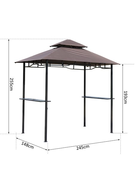 Outsunny 8 ft New Double-Tier BBQ Gazebo Grill Canopy Barbecue Tent Shelter Patio Deck Cover - Coffee - pic 11138 | FastDaddyshop