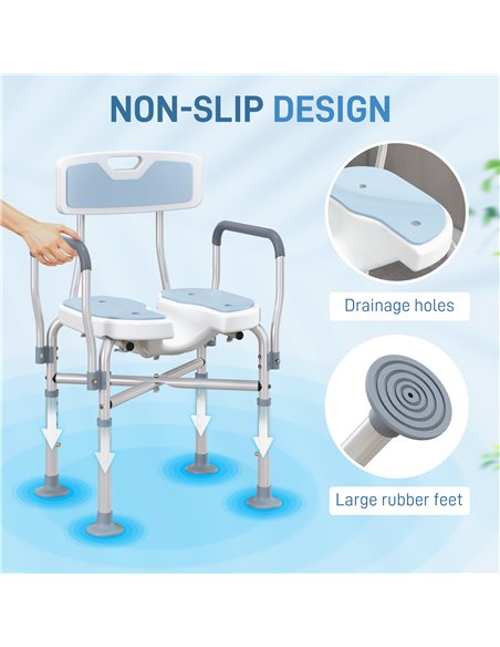 HOMCOM Aluminium Shower Chair, with Padded Seat - Light Blue 712-064V00LB - pic 111380 | FastDaddyshop