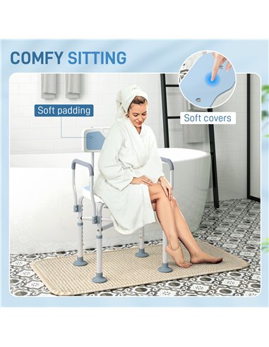 HOMCOM Aluminium Shower Chair, with Padded Seat - Light Blue 712-064V00LB
