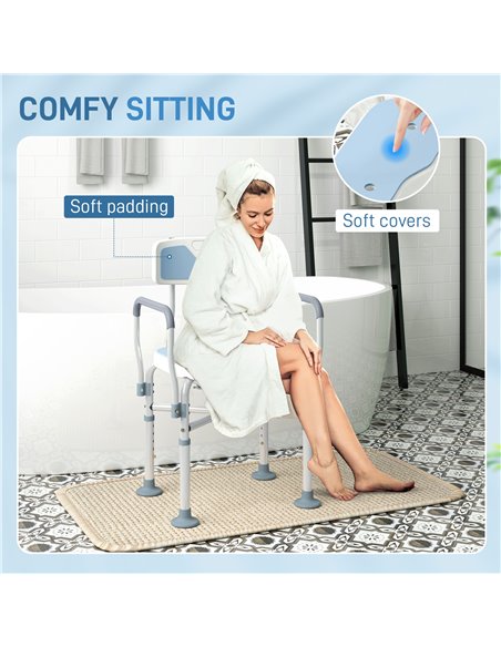 HOMCOM Aluminium Shower Chair, with Padded Seat - Light Blue 712-064V00LB - pic 111381 | FastDaddyshop