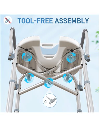 HOMCOM Aluminium Shower Chair, with Padded Seat - Light Blue 712-064V00LB