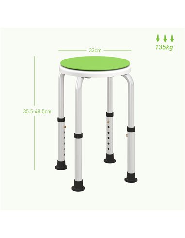 HOMCOM 360° Swivel Shower Chair, Height Adjustable Aluminium Shower Stool with Non-Slip Feet for Disabled, Elderly, Green 713-07