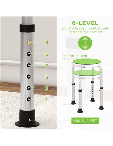 HOMCOM 360° Swivel Shower Chair, Height Adjustable Aluminium Shower Stool with Non-Slip Feet for Disabled, Elderly, Green 713-07