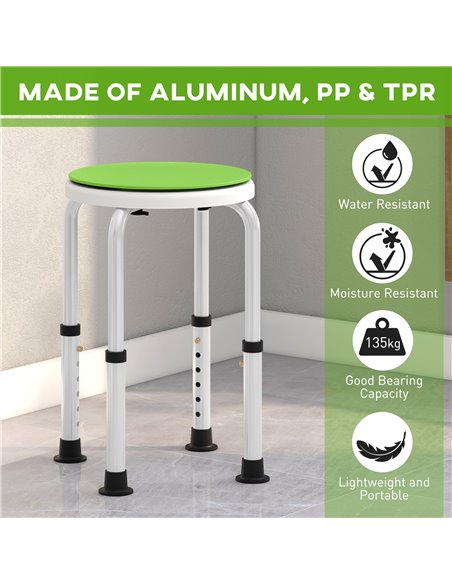 HOMCOM 360° Swivel Shower Chair, Height Adjustable Aluminium Shower Stool with Non-Slip Feet for Disabled, Elderly, Green 713-07 - pic 111387 | FastDaddyshop