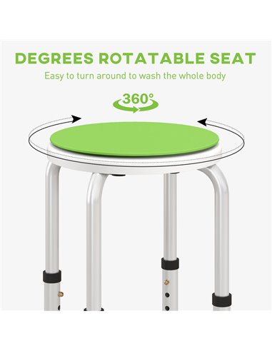 HOMCOM 360° Swivel Shower Chair, Height Adjustable Aluminium Shower Stool with Non-Slip Feet for Disabled, Elderly, Green 713-07
