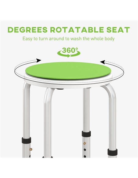 HOMCOM 360° Swivel Shower Chair, Height Adjustable Aluminium Shower Stool with Non-Slip Feet for Disabled, Elderly, Green 713-07 - pic 111388 | FastDaddyshop