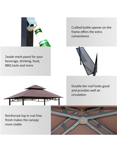 Outsunny 8 ft New Double-Tier BBQ Gazebo Grill Canopy Barbecue Tent Shelter Patio Deck Cover - Coffee - pic 11139 | FastDaddyshop