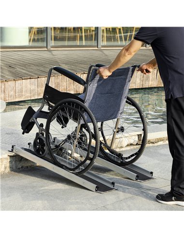 HOMCOM Set of Two 183cm Three-Level Aluminium Wheelchair Ramps 713-169V01BK
