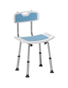 HOMCOM Shower Stool with Backrest, Height Adjustable Shower Chair with Anti-slip Foot Pads, Shower Head Holder, Light Blue 713-1