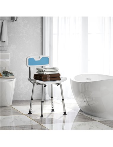 HOMCOM Shower Stool with Backrest, Height Adjustable Shower Chair with Anti-slip Foot Pads, Shower Head Holder, Light Blue 713-1