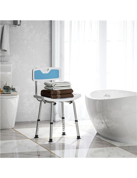 HOMCOM Shower Stool with Backrest, Height Adjustable Shower Chair with Anti-slip Foot Pads, Shower Head Holder, Light Blue 713-1 - pic 111402 | FastDaddyshop