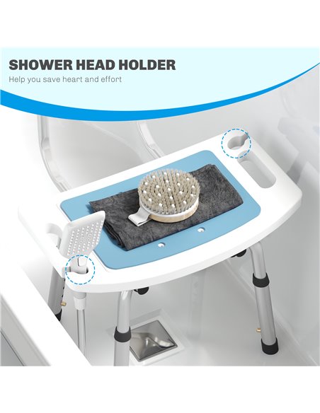 HOMCOM Shower Stool with Backrest, Height Adjustable Shower Chair with Anti-slip Foot Pads, Shower Head Holder, Light Blue 713-1 - pic 111405 | FastDaddyshop