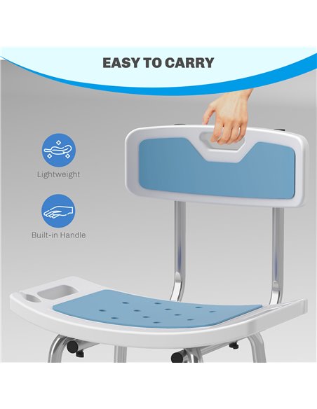 HOMCOM Shower Stool with Backrest, Height Adjustable Shower Chair with Anti-slip Foot Pads, Shower Head Holder, Light Blue 713-1 - pic 111408 | FastDaddyshop