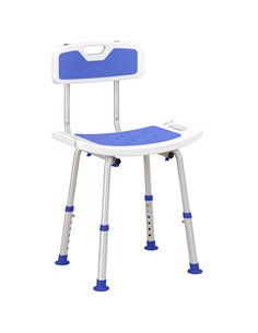 HOMCOM Shower Stool with Backrest, Height Adjustable Shower Chair with Anti-slip Foot Pads, Shower Head Holder, Blue 713-118V00V