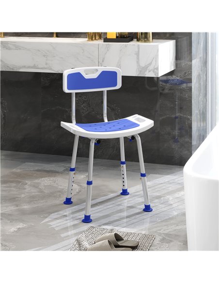 HOMCOM Shower Stool with Backrest, Height Adjustable Shower Chair with Anti-slip Foot Pads, Shower Head Holder, Blue 713-118V00V - pic 111411 | FastDaddyshop