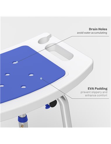 HOMCOM Shower Stool with Backrest, Height Adjustable Shower Chair with Anti-slip Foot Pads, Shower Head Holder, Blue 713-118V00V