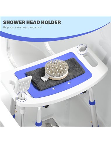 HOMCOM Shower Stool with Backrest, Height Adjustable Shower Chair with Anti-slip Foot Pads, Shower Head Holder, Blue 713-118V00V