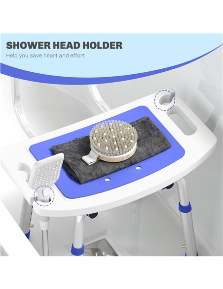 HOMCOM Shower Stool with Backrest, Height Adjustable Shower Chair with Anti-slip Foot Pads, Shower Head Holder, Blue 713-118V00V - pic 111414 | FastDaddyshop