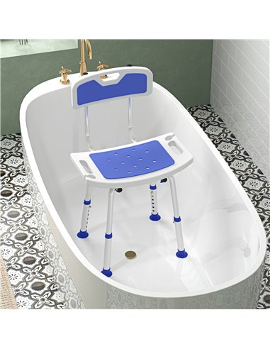 HOMCOM Shower Stool with Backrest, Height Adjustable Shower Chair with Anti-slip Foot Pads, Shower Head Holder, Blue 713-118V00V