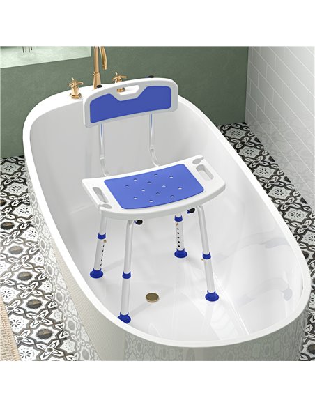 HOMCOM Shower Stool with Backrest, Height Adjustable Shower Chair with Anti-slip Foot Pads, Shower Head Holder, Blue 713-118V00V - pic 111418 | FastDaddyshop