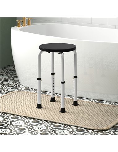 HOMCOM Shower Chair, Height Adjustable Aluminium Shower Stool with Non-Slip Feet for Disabled, Elderly, Black 713-166V00BK