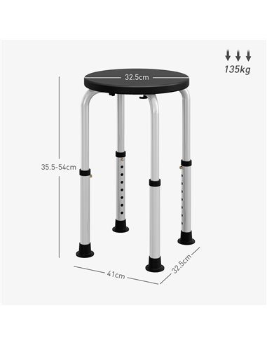 HOMCOM Shower Chair, Height Adjustable Aluminium Shower Stool with Non-Slip Feet for Disabled, Elderly, Black 713-166V00BK
