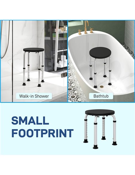 HOMCOM Shower Chair, Height Adjustable Aluminium Shower Stool with Non-Slip Feet for Disabled, Elderly, Black 713-166V00BK - pic 111423 | FastDaddyshop