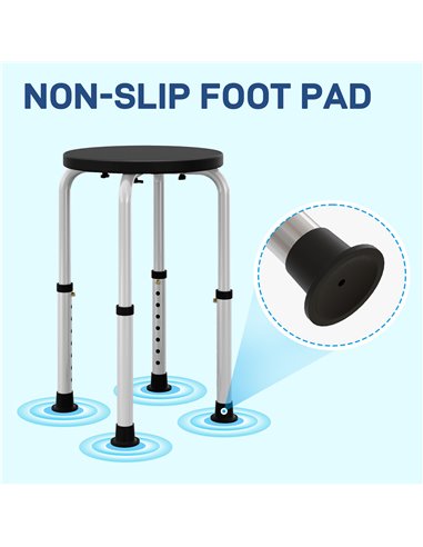 HOMCOM Shower Chair, Height Adjustable Aluminium Shower Stool with Non-Slip Feet for Disabled, Elderly, Black 713-166V00BK