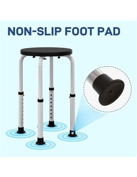 HOMCOM Shower Chair, Height Adjustable Aluminium Shower Stool with Non-Slip Feet for Disabled, Elderly, Black 713-166V00BK - pic 111424 | FastDaddyshop