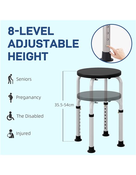 HOMCOM Shower Chair, Height Adjustable Aluminium Shower Stool with Non-Slip Feet for Disabled, Elderly, Black 713-166V00BK - pic 111425 | FastDaddyshop