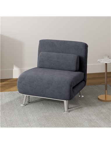 HOMCOM Single Velvet-Feel Sleeper Chair - Charcoal Grey 833-066V72CG