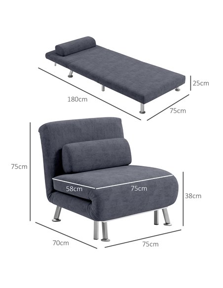 HOMCOM Single Velvet-Feel Sleeper Chair - Charcoal Grey 833-066V72CG - pic 111430 | FastDaddyshop